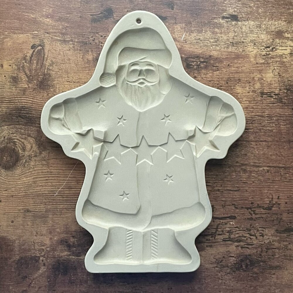 Vintage Brown Bag Cookie Shortbread Mold 10.5" LG Santa Claus Christmas Ceramic